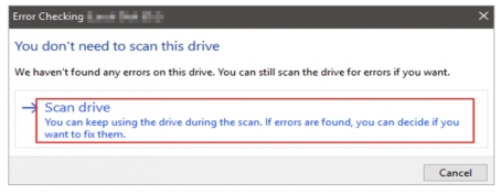 選擇「掃描並修復磁碟機」