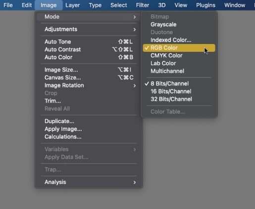 選擇RGB色彩選項