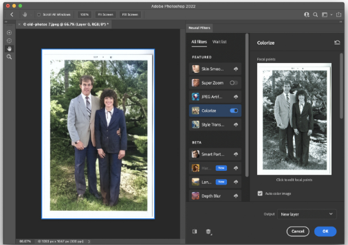 神經網路濾鏡列表中找到「上色濾鏡」