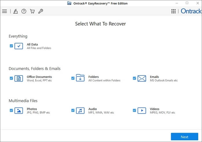 Ontrack Data Recovery Software 界面