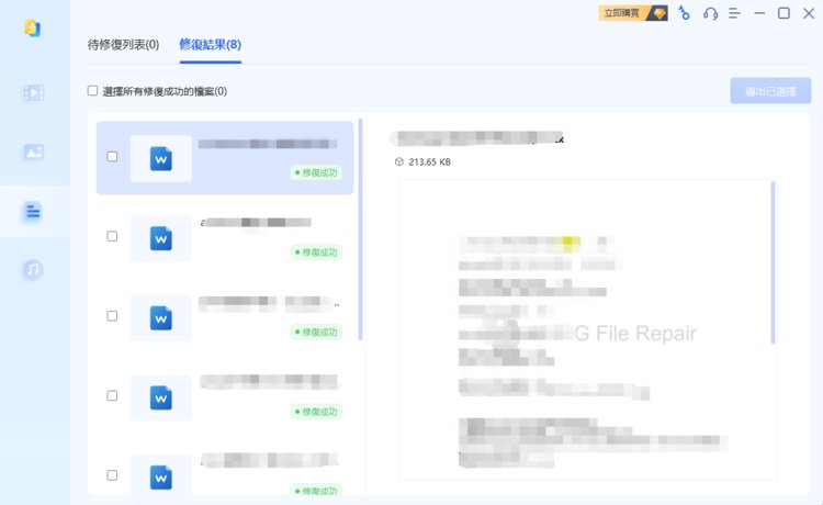預覽修復的檔案