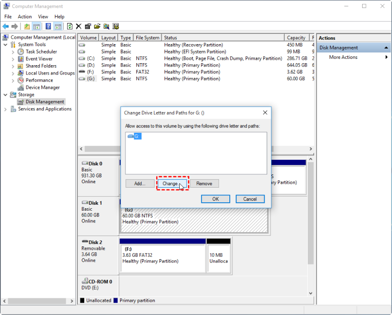 透過「變更磁碟機代號及路徑」修復