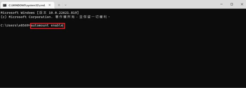 輸入「automount enable」