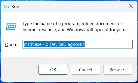 輸入「msdt.exe -id DeviceDiagnostic」