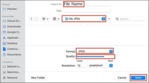 選擇「匯出為」後輸入JPG檔案名稱