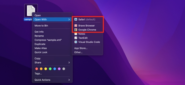 使用瀏覽器開啟 XML 檔案