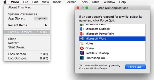 透過Mac選單強制結束APP