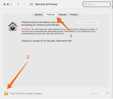 點擊「安全和隱私 > FileVault」