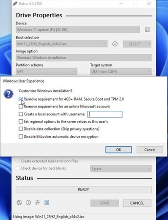選擇「擴充 Windows 11 安裝（無 TPM/無安全啟動）」