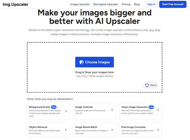 Img Upscaler線上工具介面