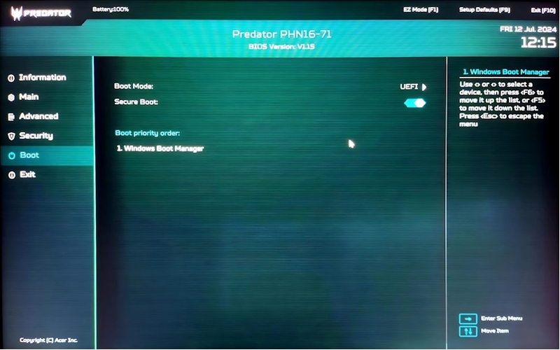 禁用 BIOS 中的安全啟動