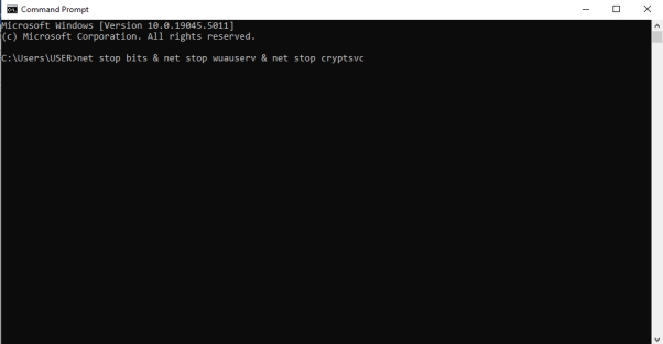 輸入：net stop bits & net stop wuauserv & net stop cryptsvc