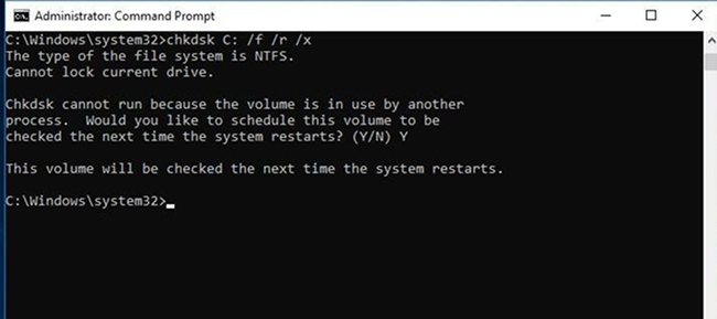 輸入 chkdsk C: /f /r /x 指令