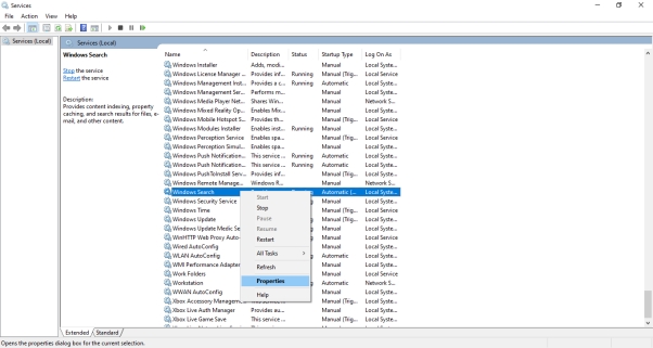 「Windows Search」中選擇「屬性」