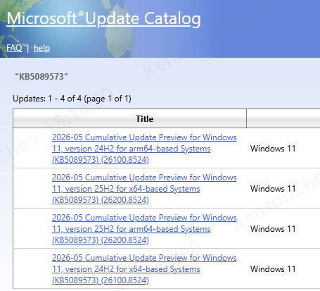 從 Update Catalog 下載 MSU 檔案
