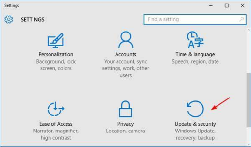 轉到「Windows 更新和安全性」