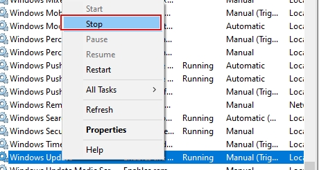 停止「Windows Update」服務