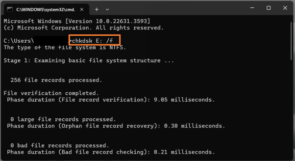 運行 CHKDSK 指令修復硬碟