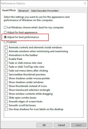 在磁碟設定中選擇「調整成最佳效能」