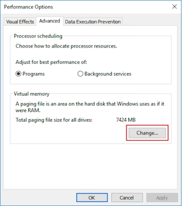 取消勾選「自動管理所有磁碟的分頁檔大小」