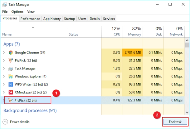 在「處理程序」頁面中選擇不必要的程式右擊後選擇「結束工作」