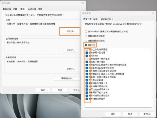禁用電腦視覺效果