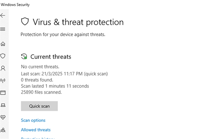 選擇「病毒與威脅防護」>「快速掃描」