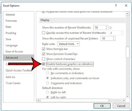 依次點擊「檔案」→「選項」→「進階」