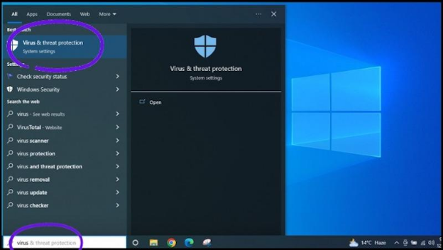 輸入「病毒和威脅防護」並打開
