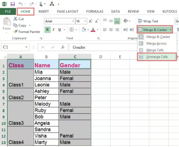 檢查Excel的合併儲存格