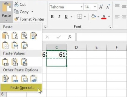 使用選擇性貼上按鈕
