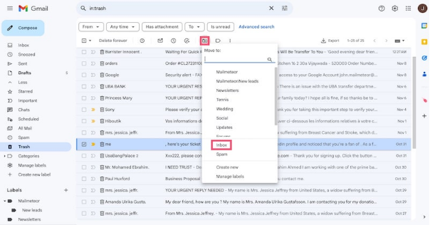  檢查 Gmail 回收站