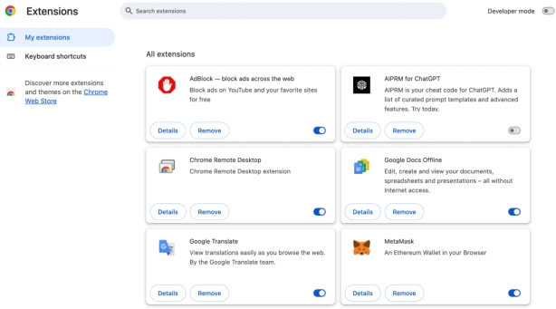 關閉 Chrome 的擴充功能
