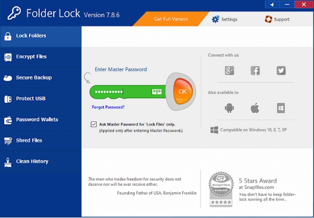 啟動 Folder Lock 並輸入密碼