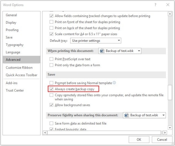 透過Word備份副本恢復檔案