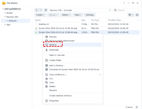 選擇「Restore」（還原）選項