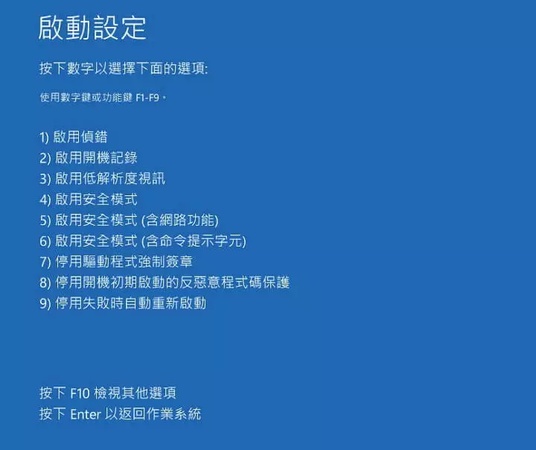 點選F4/F5進入Windows的安全模式