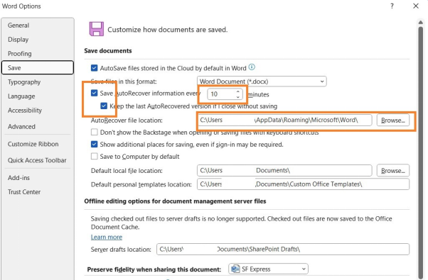勾選【自動儲存每幾分鐘】選項
