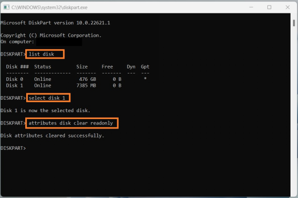 使用 Diskpart 指令刪除寫入保護