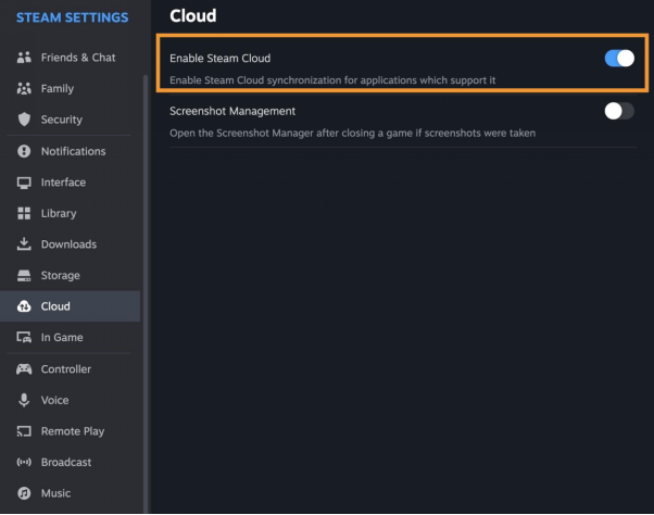 啟用 Steam 雲端存檔