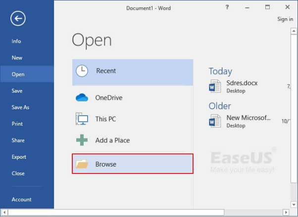 使用「開啟並修復」功能復原Word文字