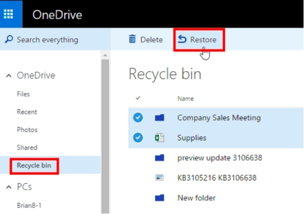 使用 OneDrive 雲端服務來還原
