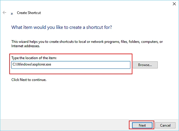 建立新的檔案總管捷徑